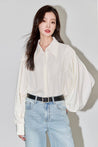 LILY Pleated Lantern-sleeved White Shirt | LILY ASIA