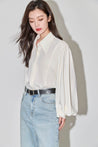 LILY Pleated Lantern-sleeved White Shirt | LILY ASIA