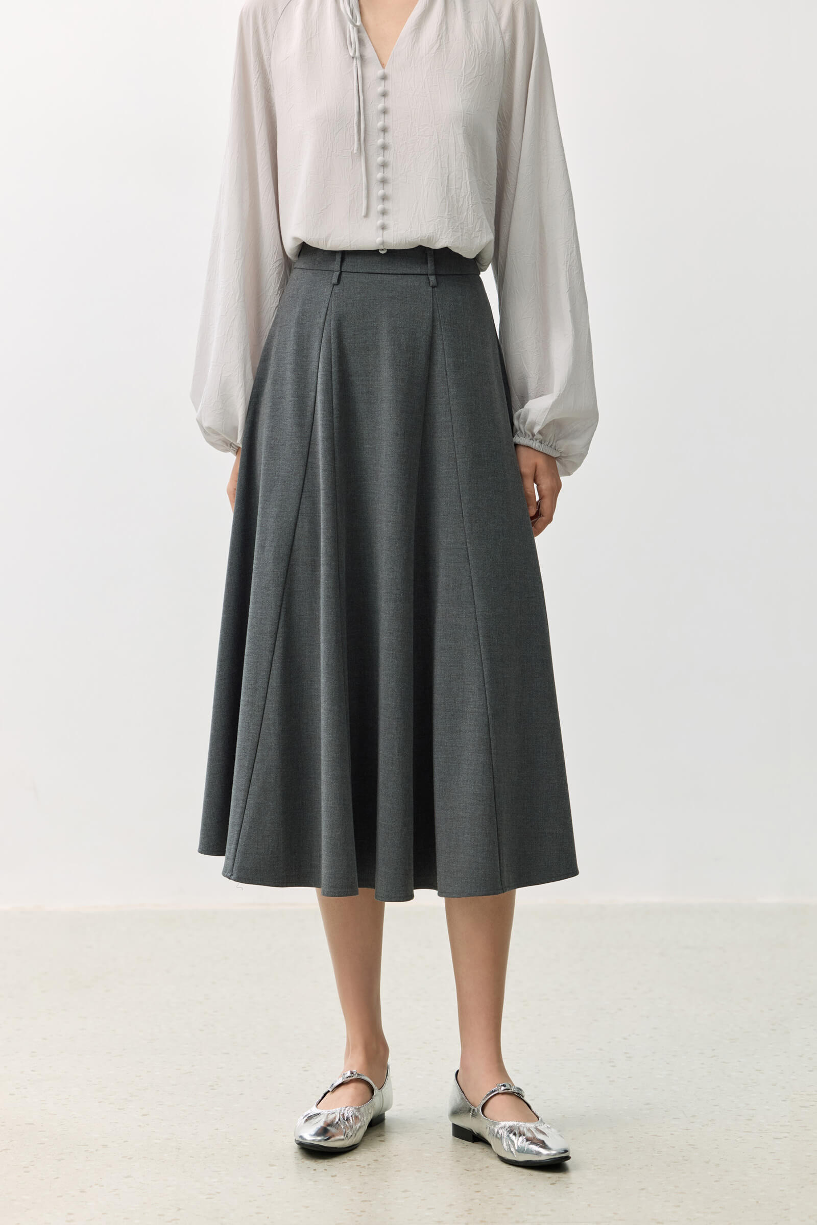 LILY Grey-Toned A-Line Office Skirt