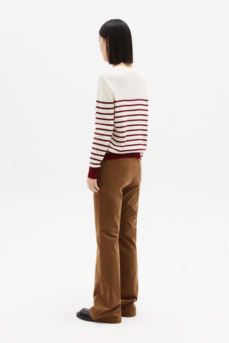 All-Wool Vintage Striped Embroidered Knit Top | LILY ASIA