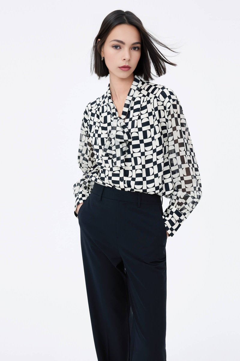 Artistic Printed Ribbon Blouse | LILY ASIA