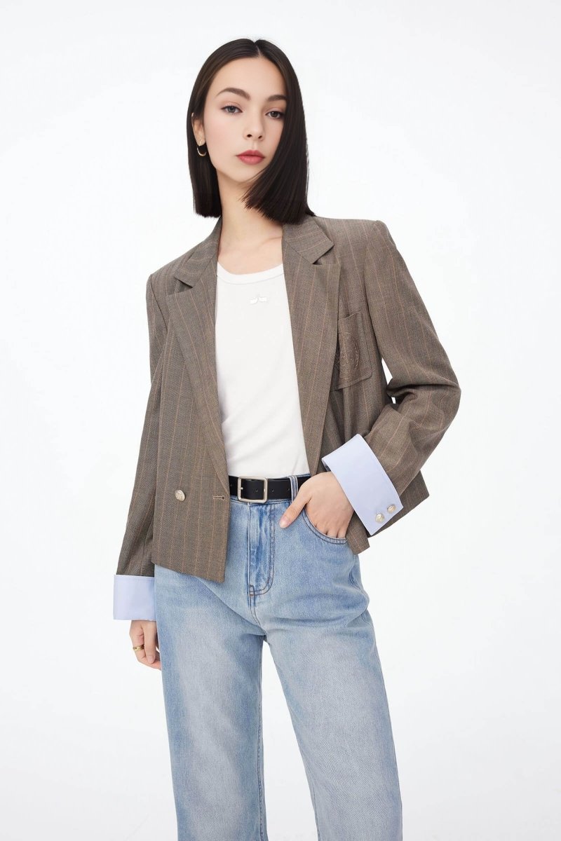Classic Striped Short Blazer | LILY ASIA