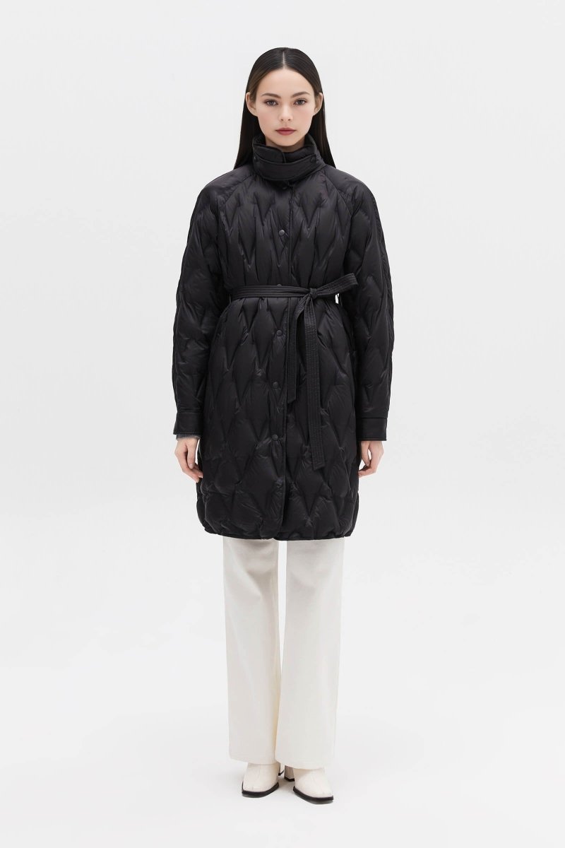 Diamond-Pattern Stand Collar Down Coat | LILY ASIA