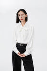 Graceful Draped Tie Knit Top | LILY ASIA