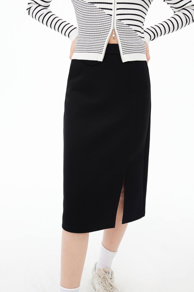 High-Slit Straight Midi Skirt | LILY ASIA