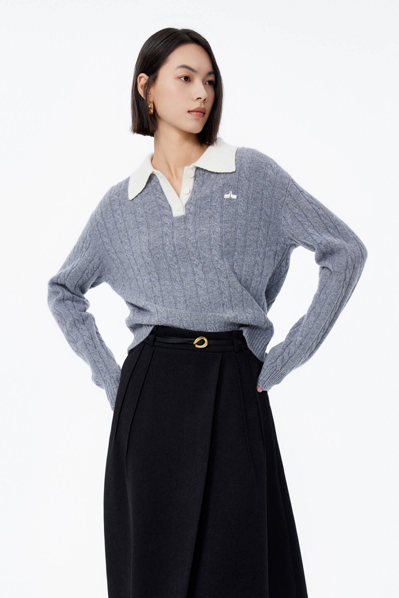 LILY Full Wool Twisted Flower Polo Sweater | LILY ASIA