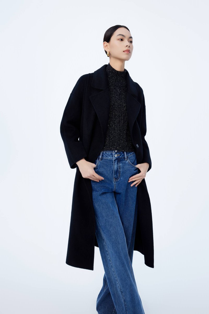 LILY Full Wool Vintage Black Long Coat | LILY ASIA