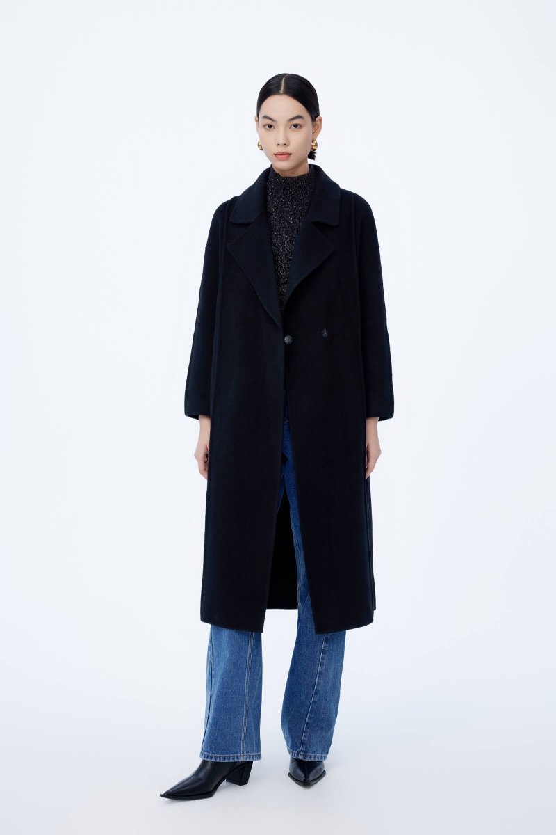 LILY Full Wool Vintage Black Long Coat | LILY ASIA