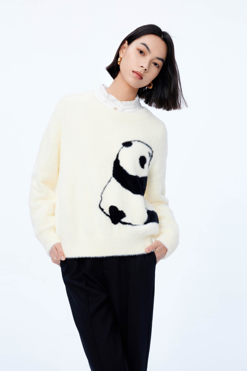 LILY Playful Jacquard Panda Loose-Fit Drop-Shoulder Sweater | LILY ASIA