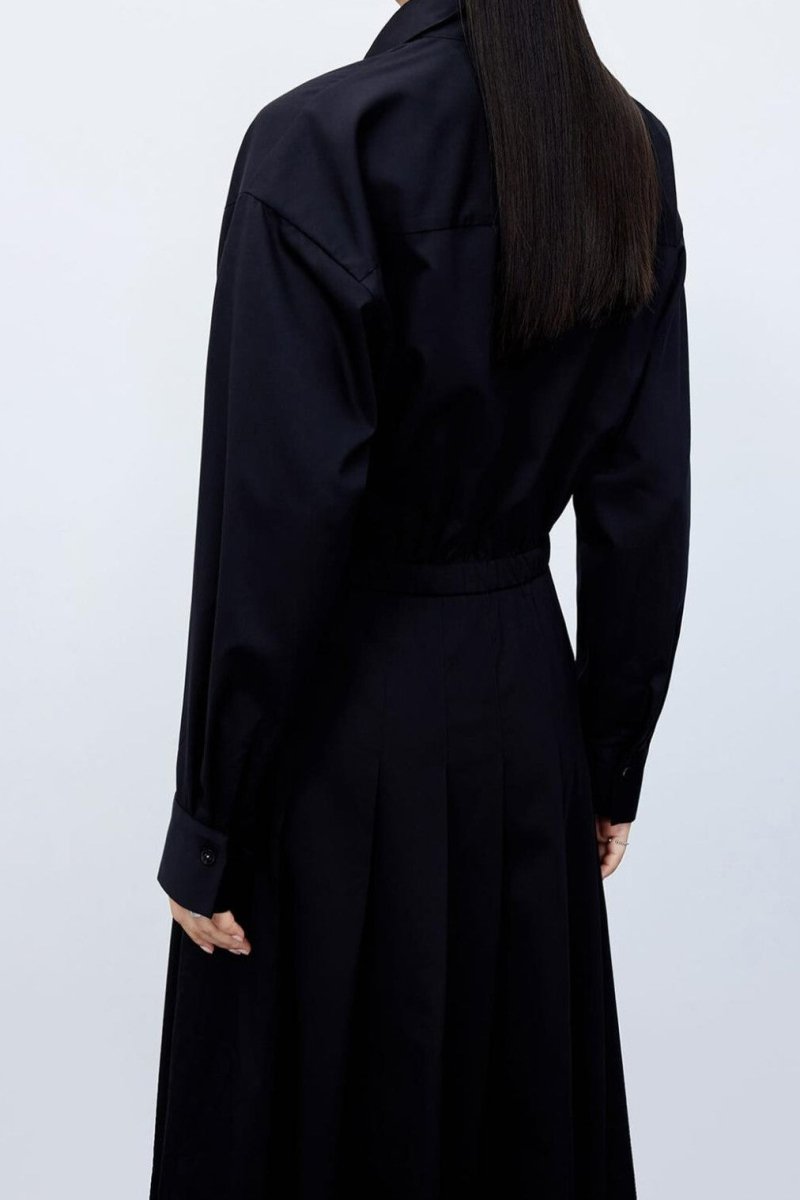 Pleated Shirt-Style Midi Dress | LILY ASIA