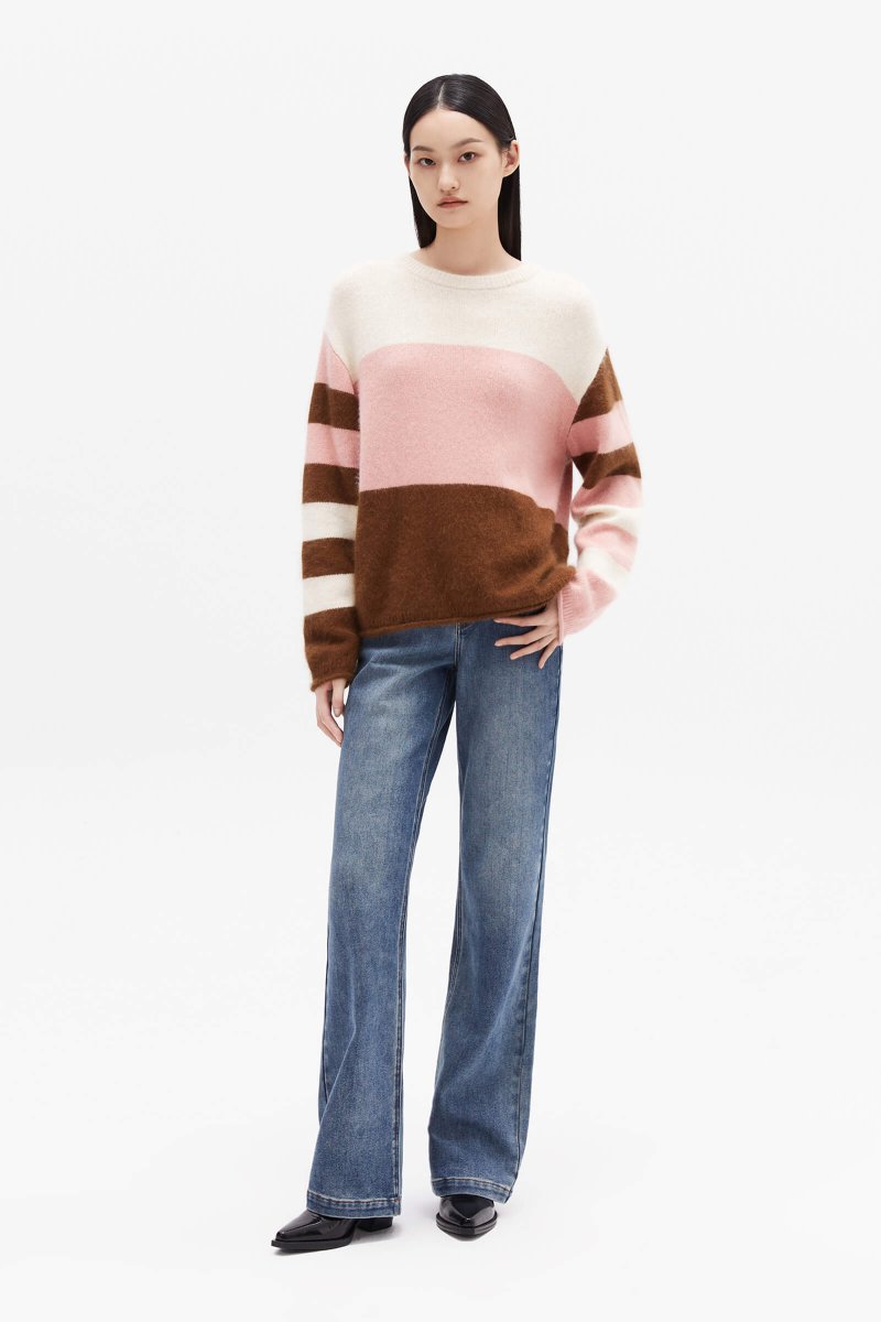 Raccoon Fur-Trimmed Color-Blocked Sweater | LILY ASIA