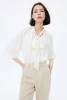 Shiny Belted Blouse | LILY ASIA