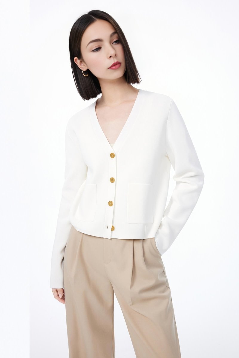 Solid V-neck Cardigan | LILY ASIA