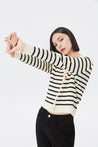Striped V-Neck Knit Cardigan | LILY ASIA