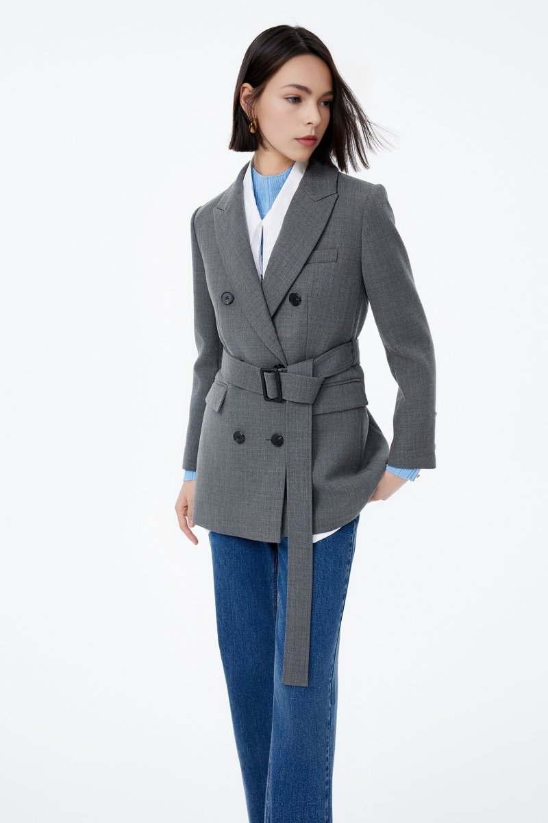Vintage Wool Suit Jacket With Slimming Belt | LILY ASIA