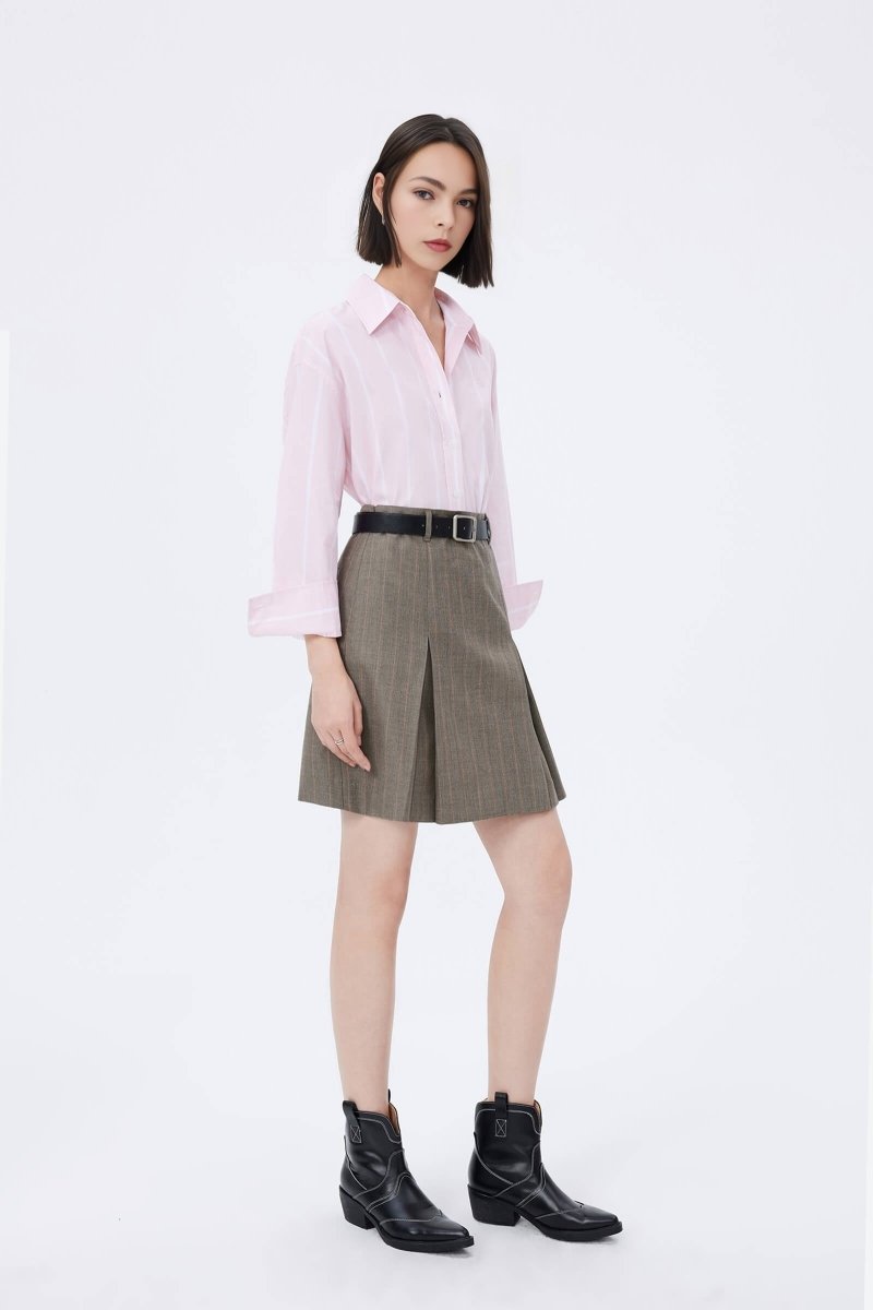Wool-Blend Striped Mini Skirt | LILY ASIA