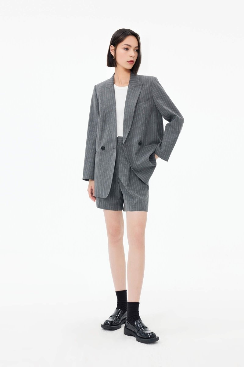 Wool Blend Striped Suit Jacket | LILY ASIA