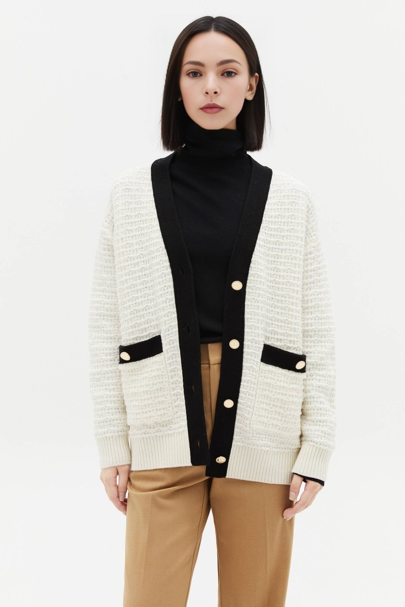 Wool V-Neck Knit Cardigan | LILY ASIA